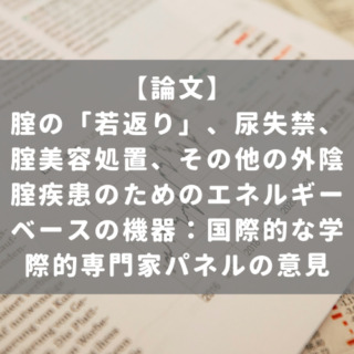 腟の「若返り」、尿失禁、腟美容処置、その他の外陰腟疾患のためのエネルギーベースの機器：国際的な学際的専門家パネルの意見