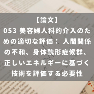 053 美容婦人科的介入のための適切な評価： 人間関係の不和、身体醜形症候群、正しいエネルギーに基づく技術を評価する必要性